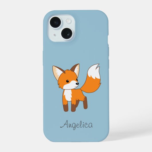 Kute Little Fox op Blue iPhone 15 Case (Achterkant)