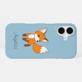 Kute Little Fox op Blue iPhone 16 Hoesje (Achterkant horizontaal)