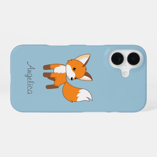 Kute Little Fox op Blue iPhone 16 Hoesje (Achterkant horizontaal)