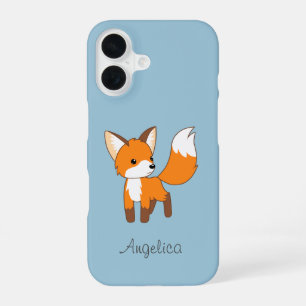 Kute Little Fox op Blue iPhone 16 Hoesje