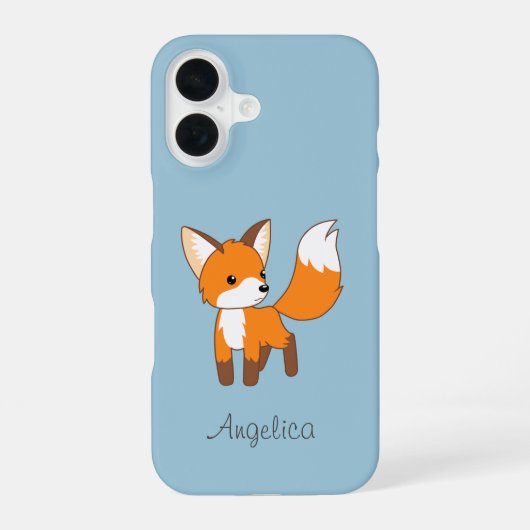 Kute Little Fox op Blue iPhone 16 Hoesje (Achterkant)