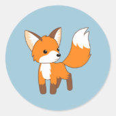 Kute Little Fox op Blue Ronde Sticker (Voorkant)