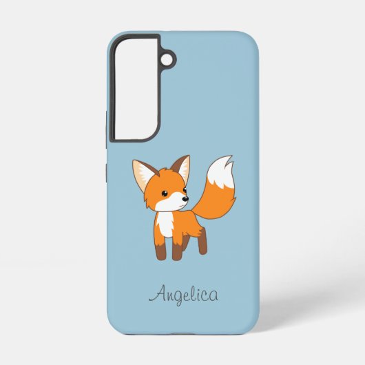 Kute Little Fox op Blue Samsung Galaxy Hoesje (Achterkant)