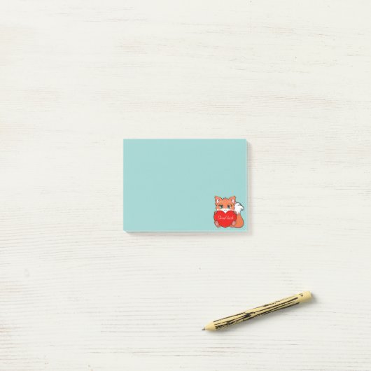 Kute Little Fox op Light Blue Post-it® Notes (Op bureau)