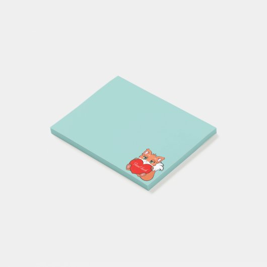 Kute Little Fox op Light Blue Post-it® Notes (Schuin)