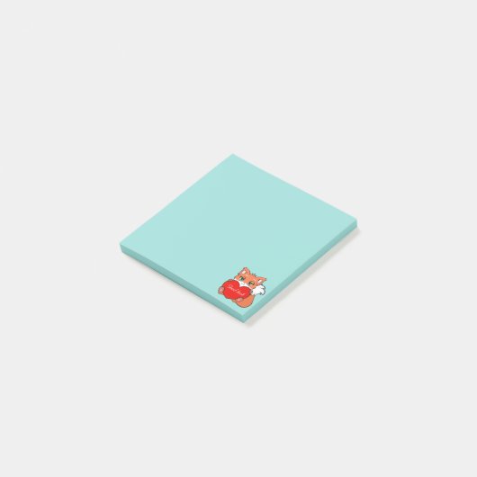 Kute Little Fox op Light Blue Post-it Notes (Schuin)