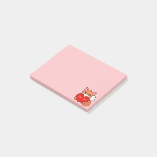 Kute Little Fox op Light Roze Post-it Notes (Schuin)