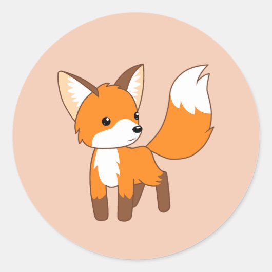 Kute Little Fox op Peach Ronde Sticker (Voorkant)