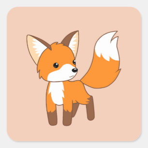 Kute Little Fox op Peach Vierkante Sticker