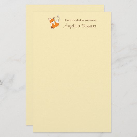 Kute Little Fox op Yellow Briefpapier (Voorkant / Achterkant)