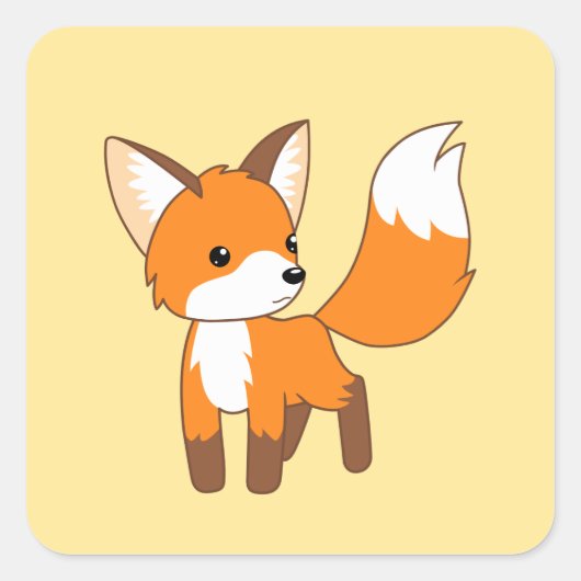 Kute Little Fox op Yellow Vierkante Sticker (Voorkant)