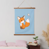 Kute Little Fox Watterfly Blue Hangend Wandkleed (Slaapkamer)