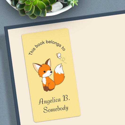 Kute Little Fox Watterfly Bookplate Etiket