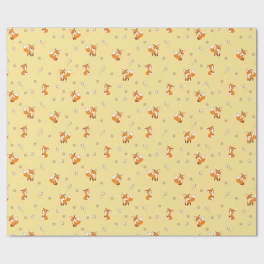 Kute Little Foxes op Yellow Cadeaupapier (Vlak)