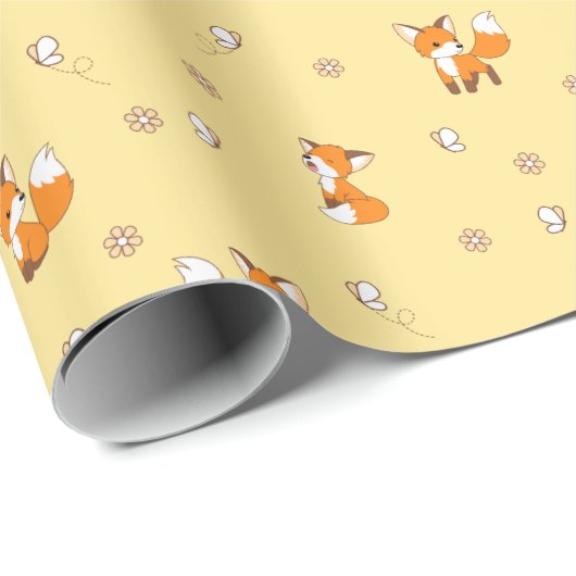 Kute Little Foxes op Yellow Cadeaupapier (Rol Hoek)