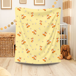 Kute Little Foxes op Yellow Fleece Deken