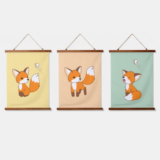 Kute Little Foxes Set van 3 Hangend Wandkleed (Driedubbel)