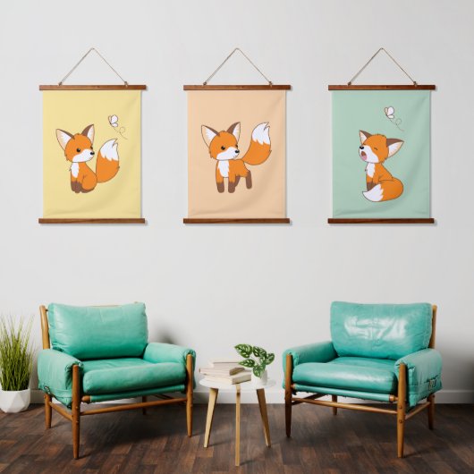 Kute Little Foxes Set van 3 Hangend Wandkleed (Woonkamer)