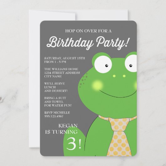 Kute Little Froggy Birthday Party Invite / Stropda Kaart (Voorkant)