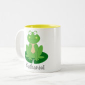 Kute Little Froggy met een Stropdas Personalized M Tweekleurige Koffiemok (Voorkant links)