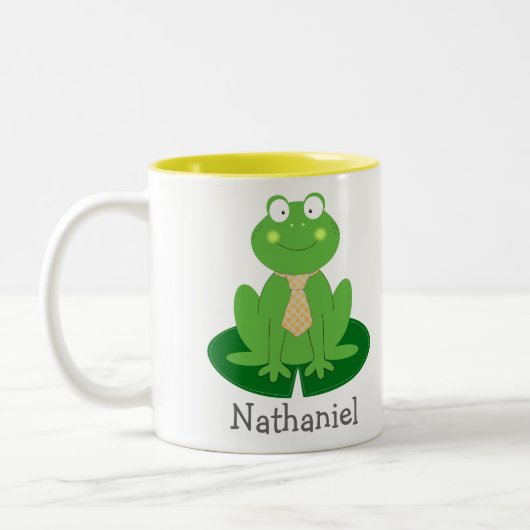 Kute Little Froggy met een Stropdas Personalized M Tweekleurige Koffiemok (Links)