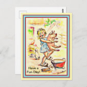 Kute Little Girl en Hare Pig - Fun Washing a Pig Briefkaart (Voorkant / Achterkant)