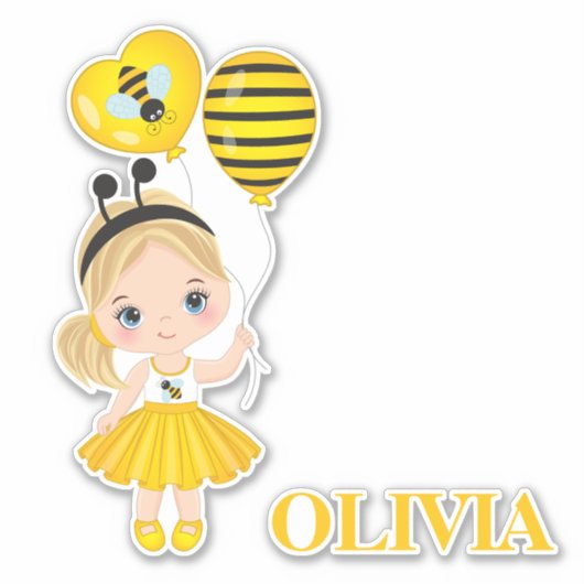 Kute Little Girl met Air Balloons Vinyl Sticker (Voorkant)