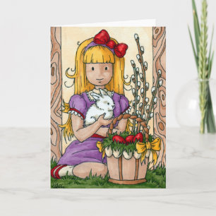 Kute Little Girl met Paashaas Bunny Feestdagen Kaart