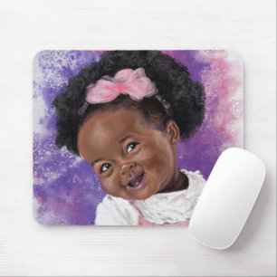 Kute Little Girl met roze lint - Waterverf Art Muismat