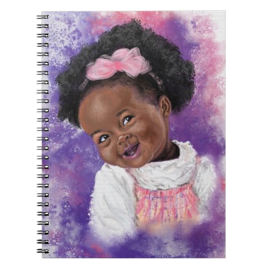 Kute Little Girl met roze lint - Waterverf Notitieboek (Voorkant)