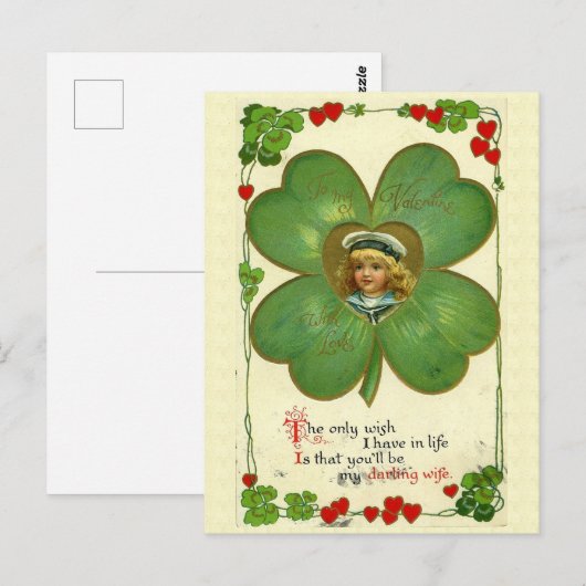 Kute Little Girl Vier Leaf Clover Flowers Briefkaart (Voorkant / Achterkant)