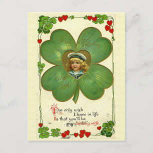Kute Little Girl Vier Leaf Clover Flowers Briefkaart