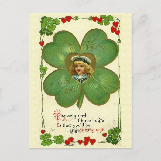 Kute Little Girl Vier Leaf Clover Flowers Briefkaart (Voorkant)