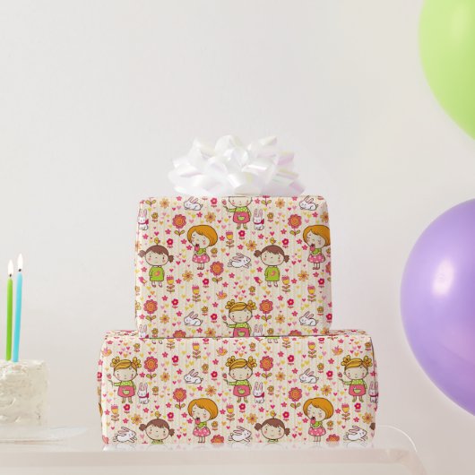 Kute Little Girl Wrapping Paper Cadeaupapier (Feestgeschenken)