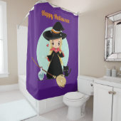 Kute Little Halloween Witch and Kat Douchegordijn (In situ)