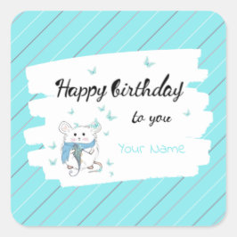 Kute Little Hamster Blue Happy Birthday Vierkante Sticker