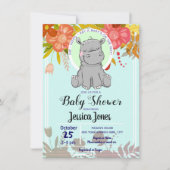Kute Little Hippo Floral Baby Shower Invitations Kaart (Voorkant)
