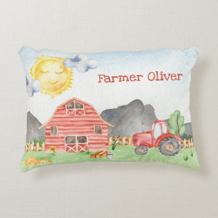 Kute Little Kinder Farmer met First Name Waterverf Accent Kussen