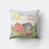 Kute Little Kinder Farmer met First Name Waterverf Kussen (Achterkant)