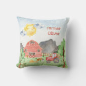 Kute Little Kinder Farmer met First Name Waterverf Kussen (Voorkant)