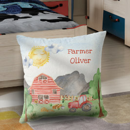 Kute Little Kinder Farmer met First Name Waterverf Kussen