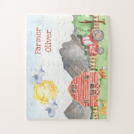 Kute Little Kinder Farmer met First Name Waterverf Legpuzzel (Verticaal)