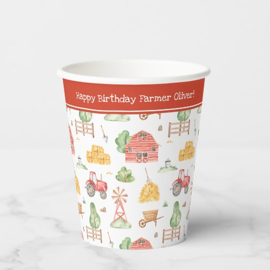 Kute Little Kinder Farmer Pattern Happy Birthday Papieren Bekers (Voorkant)