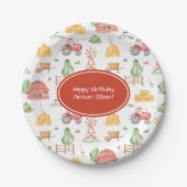 Kute Little Kinder Farmer Pattern Happy Birthday Papieren Bordje (Voorkant)