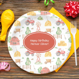 Kute Little Kinder Farmer Pattern Happy Birthday Papieren Bordje