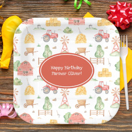 Kute Little Kinder Farmer Pattern Happy Birthday Papieren Bordje