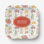 Kute Little Kinder Farmer Pattern Happy Birthday Papieren Bordje (Voorkant)