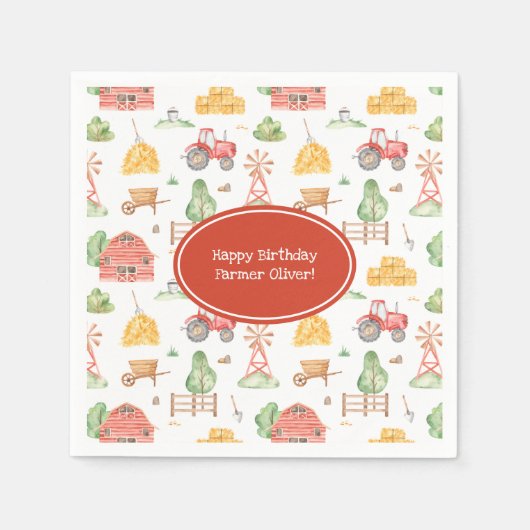 Kute Little Kinder Farmer Pattern Happy Birthday Servet (Voorkant)