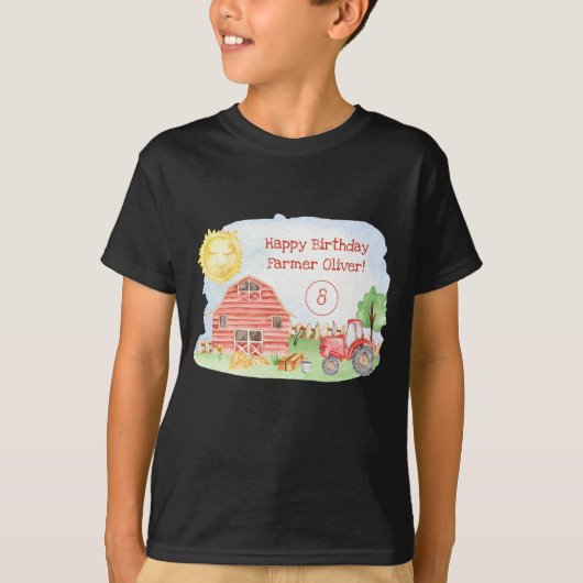 Kute Little Kinderen Happy Birthday Farmer Boy T-shirt (Voorkant)