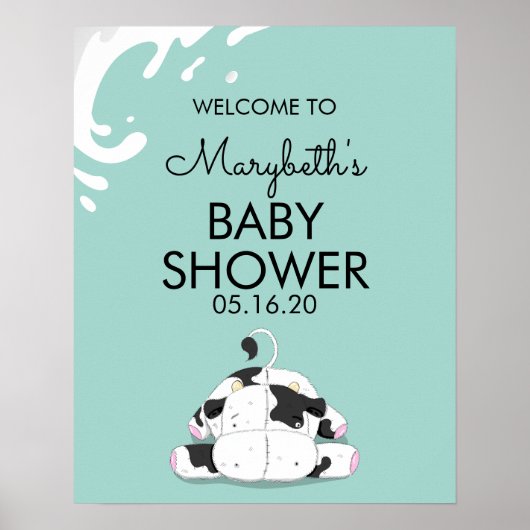 Kute Little Koe Baby shower Welcome Sign Poster (Voorkant)